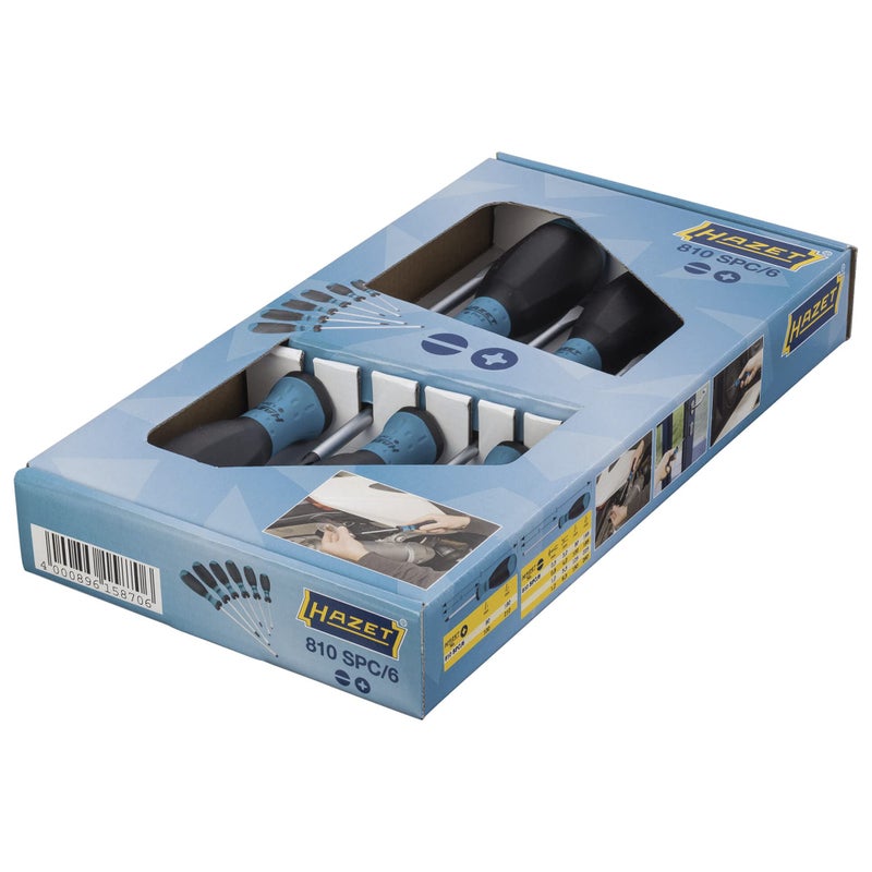 HAZET Screwdriver Set 810SPC/6 I 6-Piece Set with Non-Slip 3-Component Handle for High Force Transmission I Matt Chrome-Plated Surface, 4x Slotted Profile, 2x Phillips Profile - Image 2